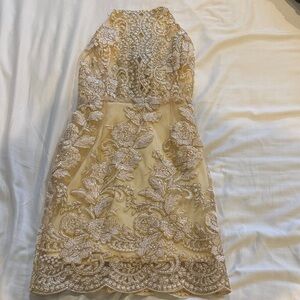 Elegant Gold Lace Dress